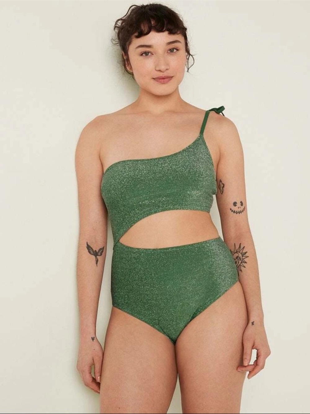 One-Shoulder Green Cutout High-Waist Women's Swimsuit